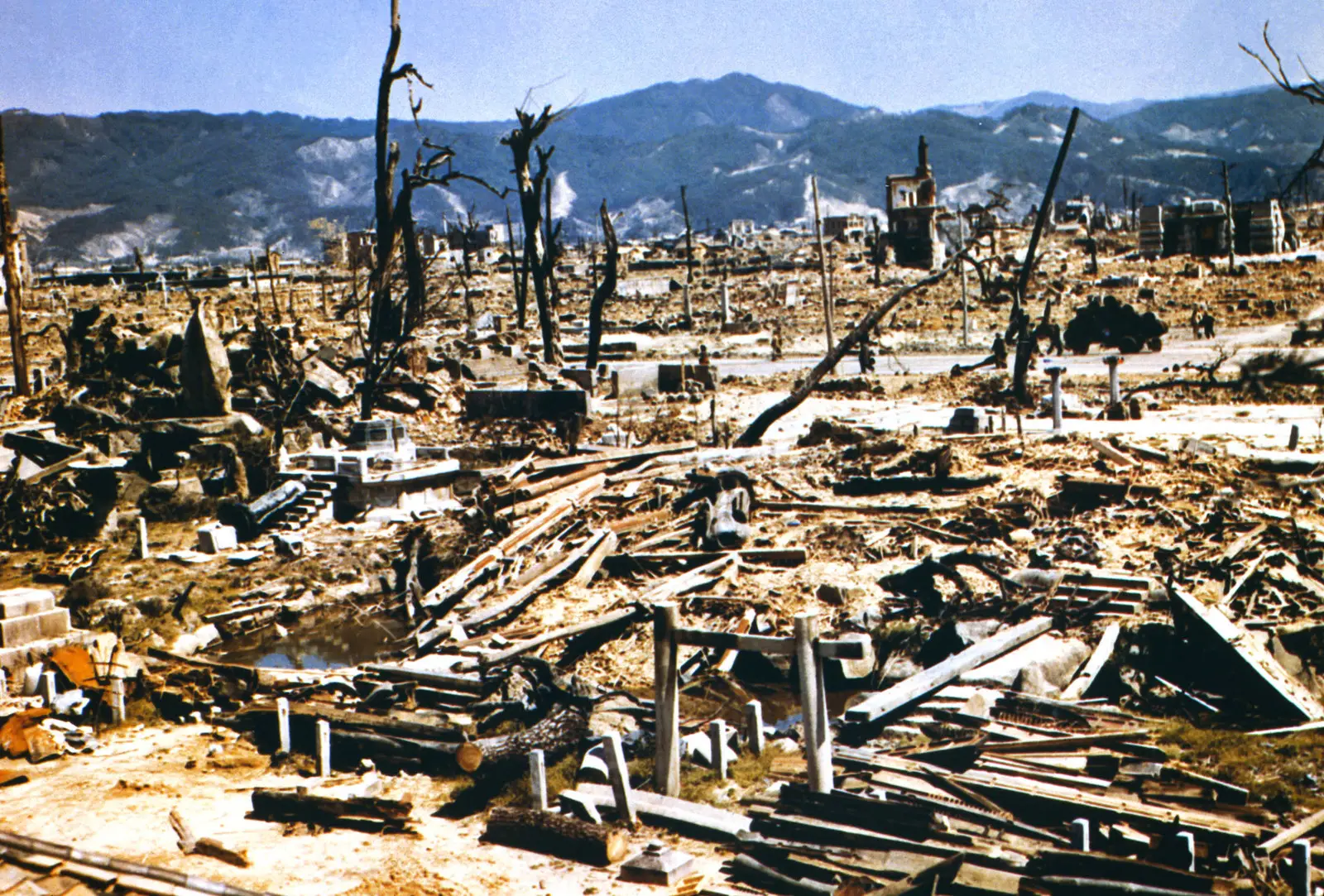  Hiroshima in ruins after its atomic bombing during World War II in 1945.