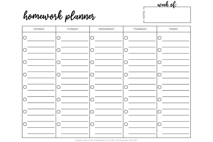 Homework Planner Printable